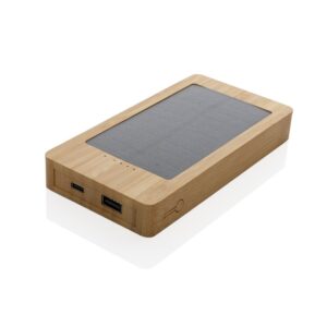 Bambusowy power bank 10000 mAh, ładowarka słoneczna - brązowy