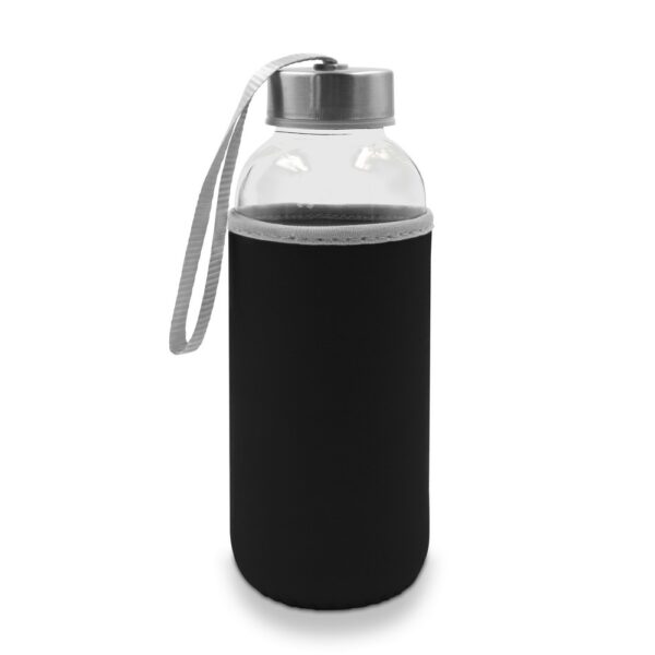 Szklana butelka 420 ml w pokrowcu | Bob - czarny