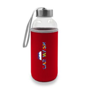 Szklana butelka 420 ml w pokrowcu | Bob — czerwony