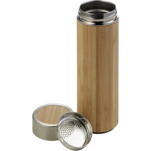 Bambusowy termos 420 ml, posiada sitko zatrzymujące fusy - jasnobrązowy
