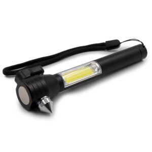 Latarka bezpieczeństwa 1 LED COB, przecinak do pasów, młotek bezpieczeństwa | Flint - czarny Latarka bezpieczeństwa 1 LED COB, przecinak do pasów, młotek bezpieczeństwa | Flint - czarny