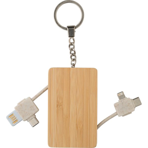 Kabel do ładowania, bambusowy brelok do kluczy Kabel do ładowania, bambusowy brelok do kluczy