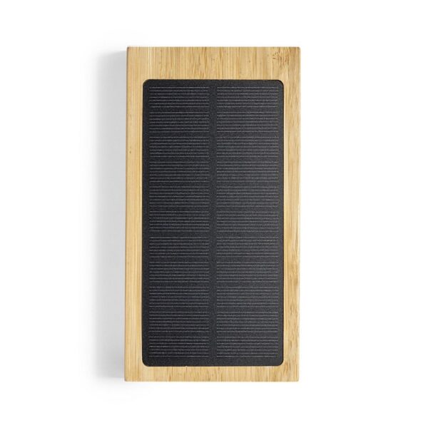 Bambusowy bezprzewodowy power bank 10000 mAh, ładowarka bezprzewodowa 5W, ładowarka słoneczna