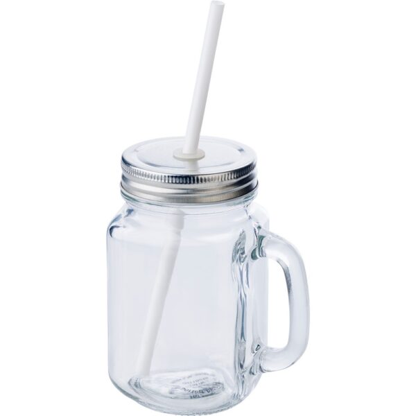 Słoik do picia 480 ml ze słomką - neutralny