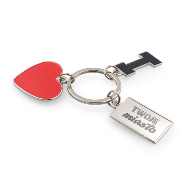 Brelok do kluczy "serce" I love…, z metalową plakietką | Lydus - srebrny Brelok do kluczy "serce" I love…, z metalową plakietką | Lydus - srebrny