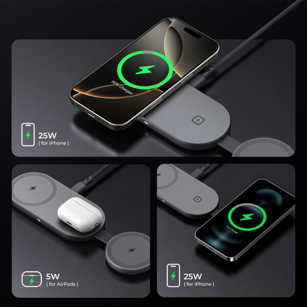 Ładowarka bezprzewodowa 3 w 1 25W Aukey - grafitowy