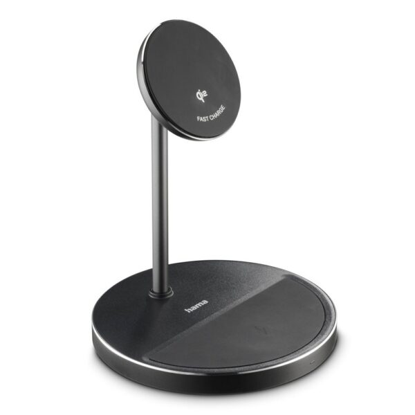 Magnetyczna ładowarka bezprzewodowa 2 w 1, 15W Hama - czarny Magnetyczna ładowarka bezprzewodowa 2 w 1, 15W Hama - czarny